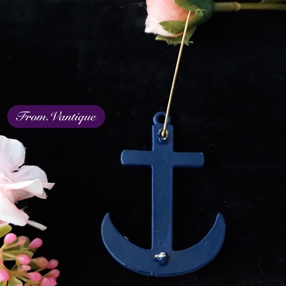 ⚓ VINTAGE Blue Striped Anchor Pendant / Brooch / Scarf Pin 🧷 - Picture 4 of 5